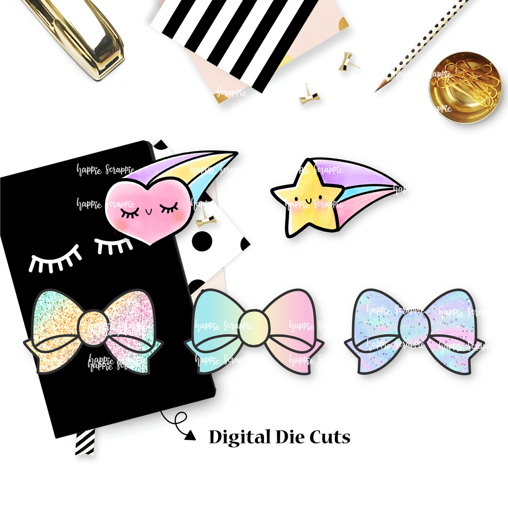DIGITAL DOWNLOAD! - No Physical Product : Pastel Bows, Heart & Star